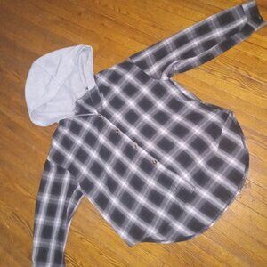 90s Vintage ShadowCheck Grunge Era cobain style Flannel with Hood